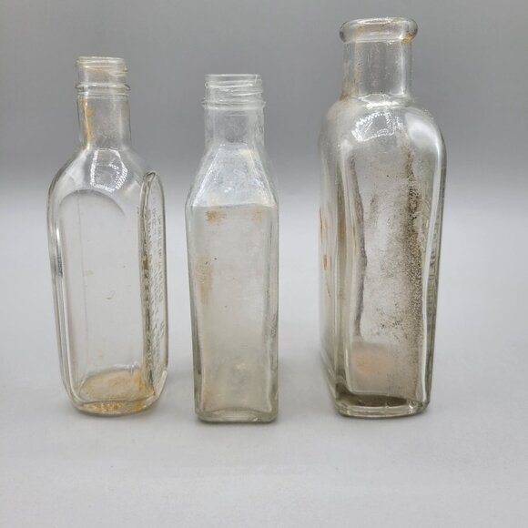 Antique Glass Bottles Clear Embossed Set of 3 - Picture 4 of 12